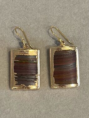 24k Gold Dipped Tigers Eye Earrings Artisan Designed in Santa Monica. NWOT